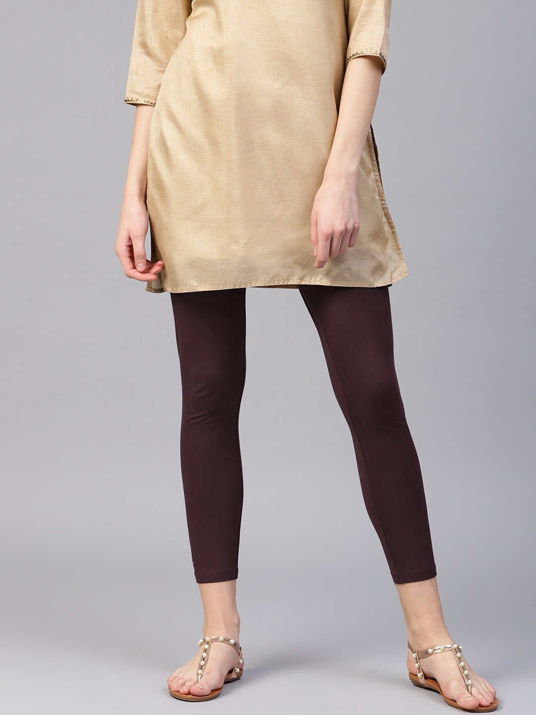 W Women Coffee Brown Solid Ankle Length Leggings