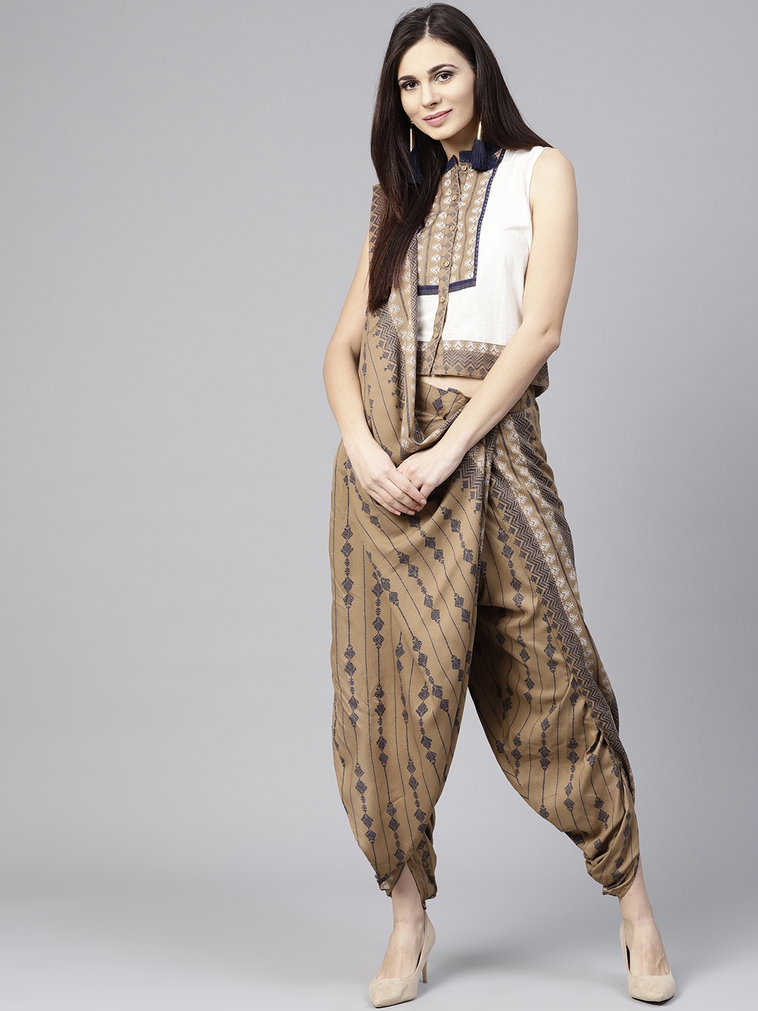 Blue Indigo Signature Printed CoordSet Printed  Emb Flared Pants With A  Crop Top 