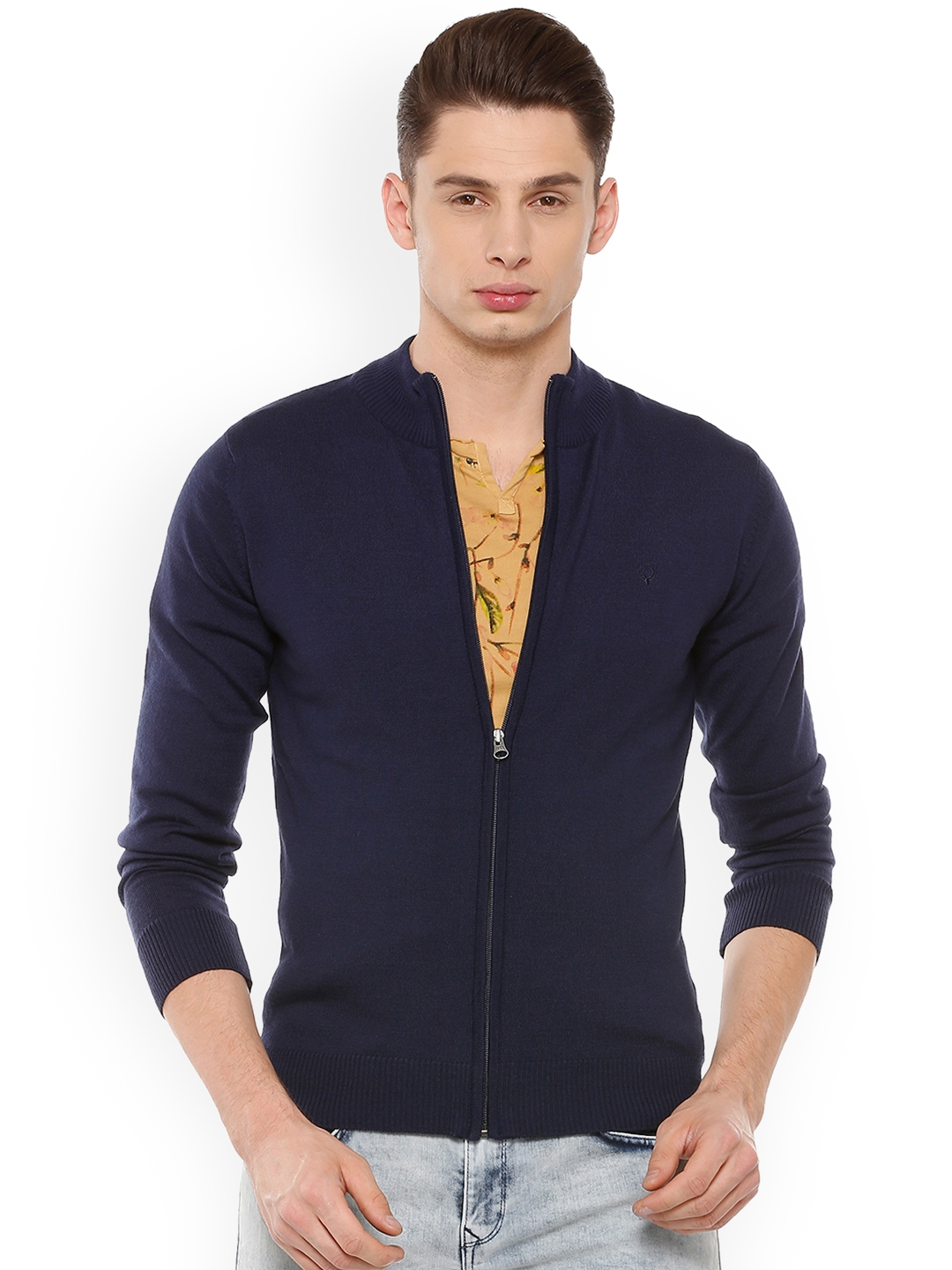 Buy Allen Solly Men Navy Blue Solid Sweater Sweaters for Men 7737475 Myntra