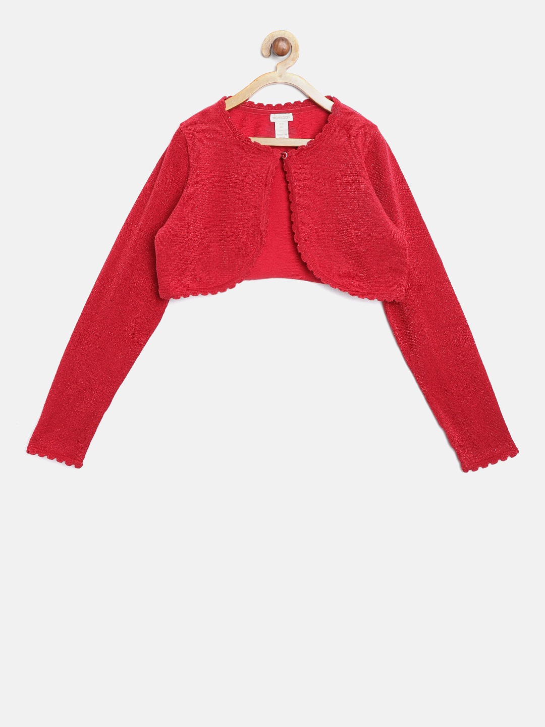 MONSOON CHILDREN Red Solid Crop Button Shrug