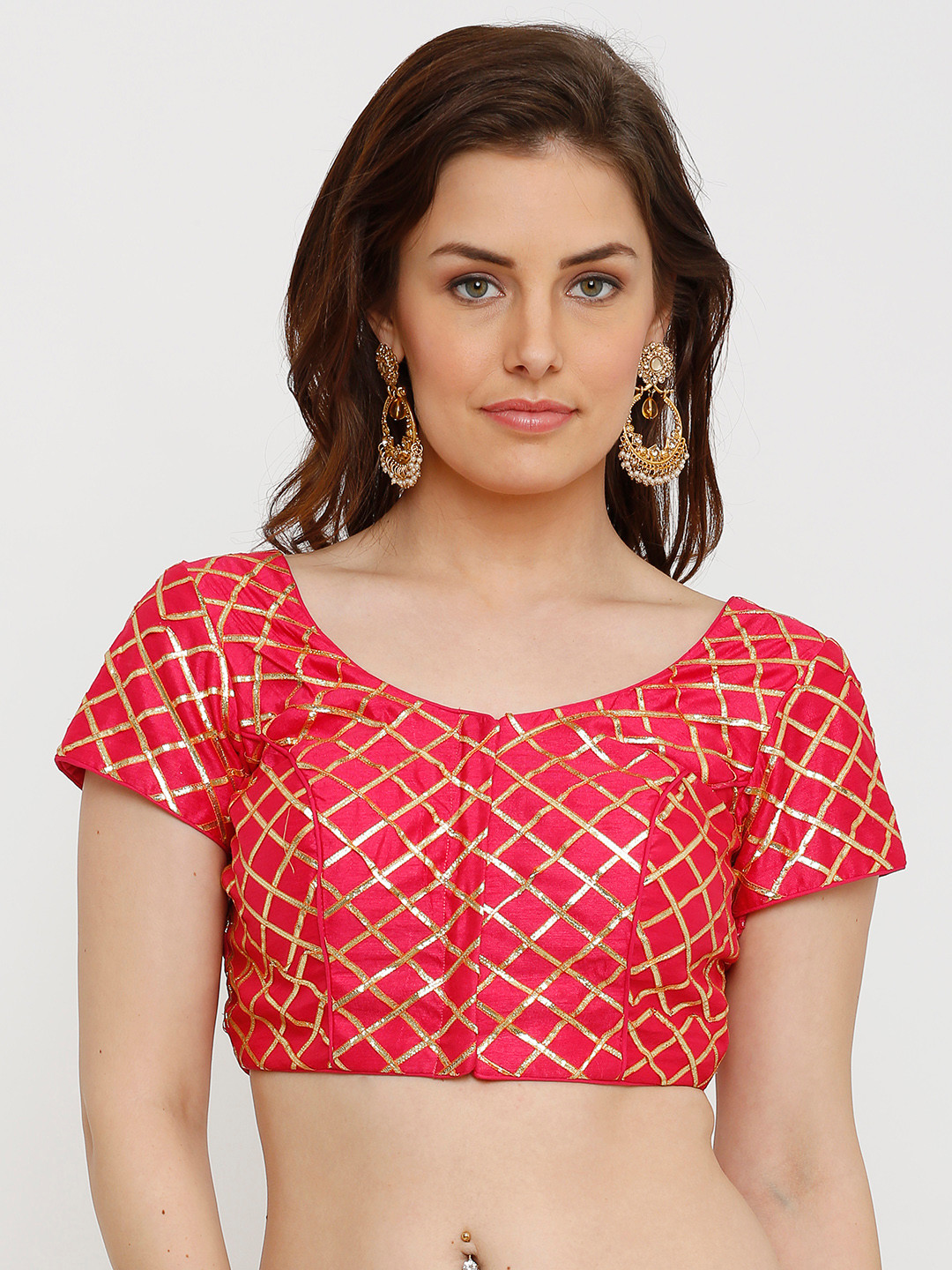 Buy Salwar Studio Pink Gold Toned Banglori Silk Saree Blouse