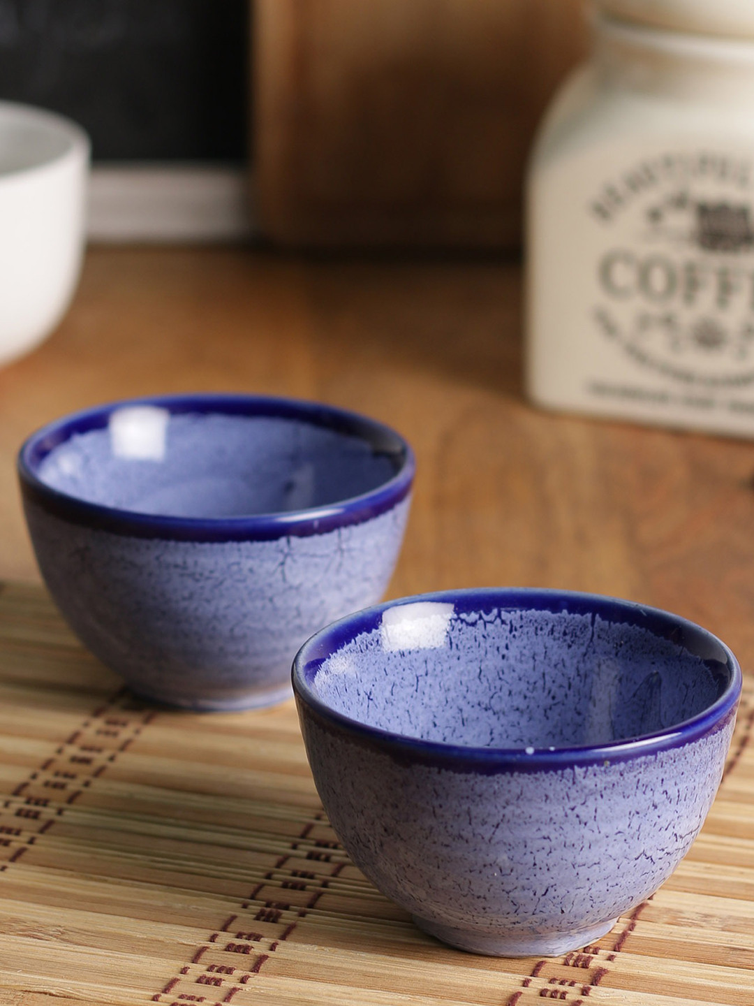 MIAH Decor Set Of 2 Blue Printed Ceramic Bowls Set