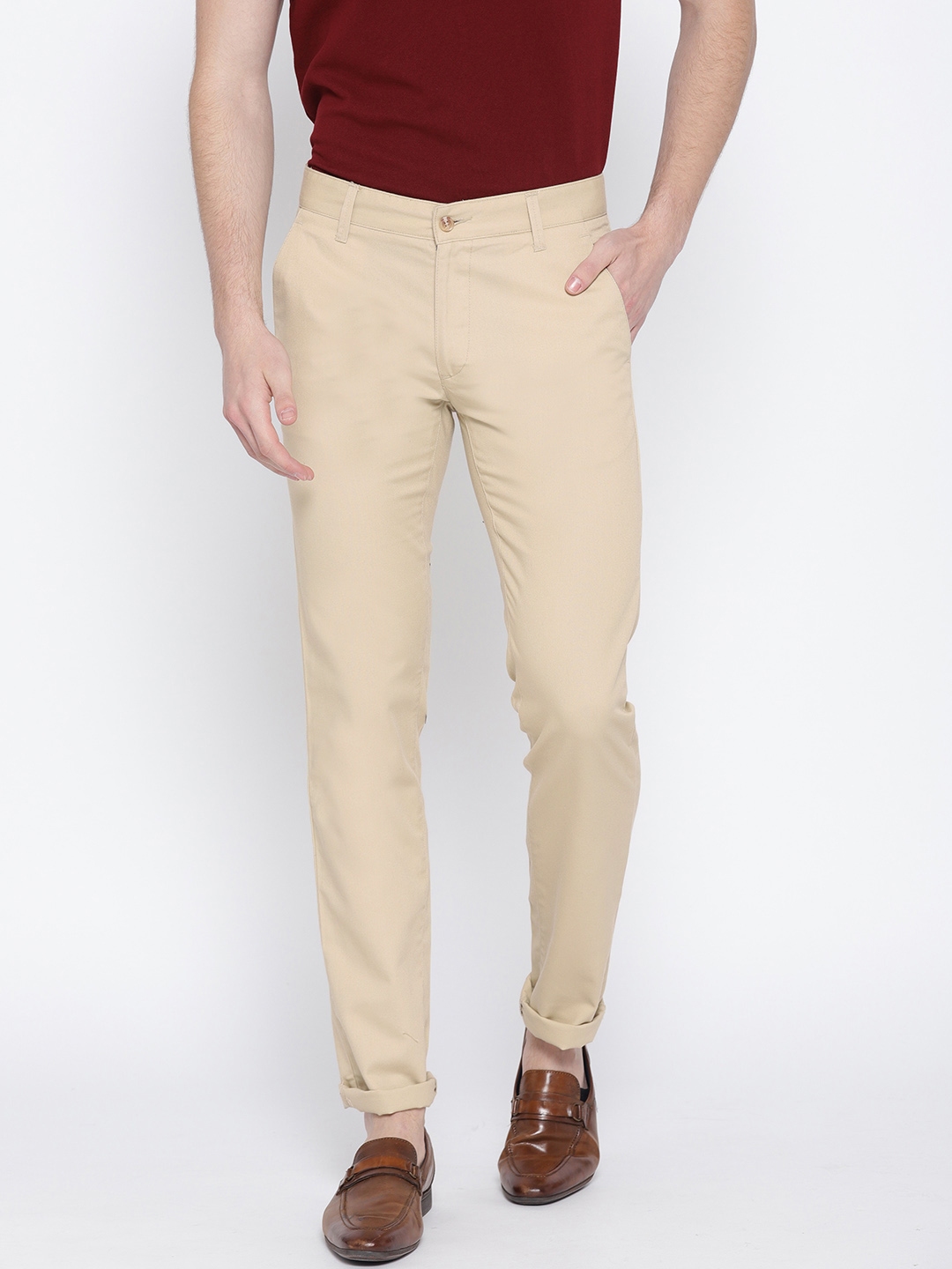 Buy Oxemberg Olive Brown Slim Fit Casual Trousers online  Looksgudin