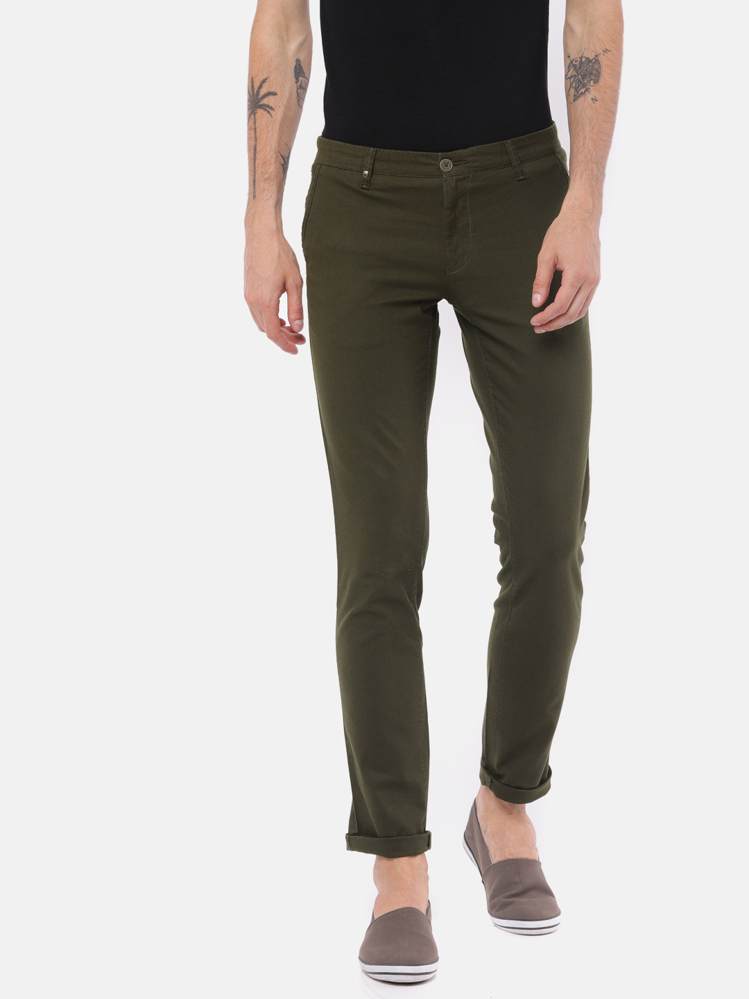 Buy Oxemberg Men Olive Green Slim Fit 