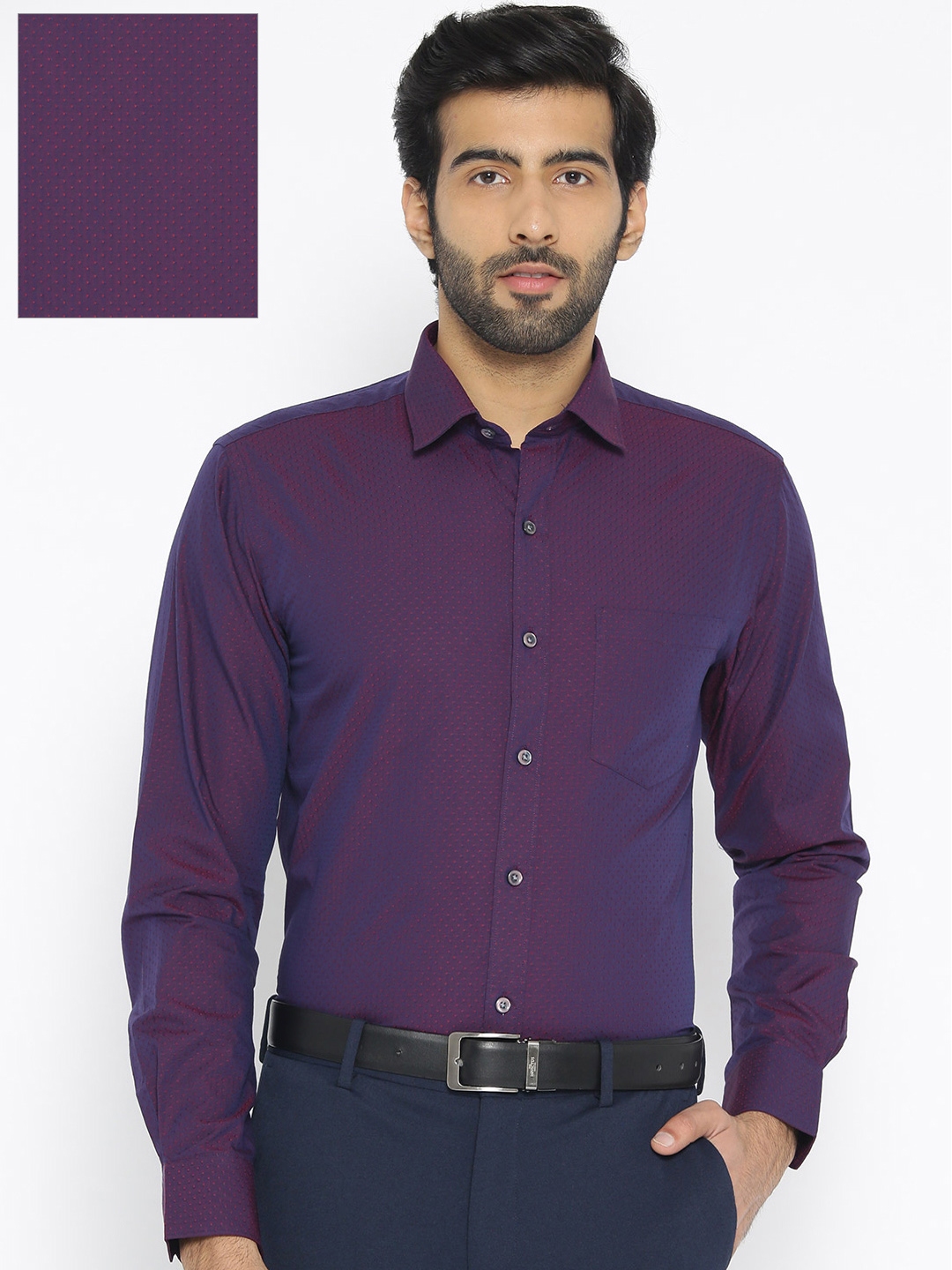 Oxemberg Men Purple Red Slim Fit Self Design Formal Shirt