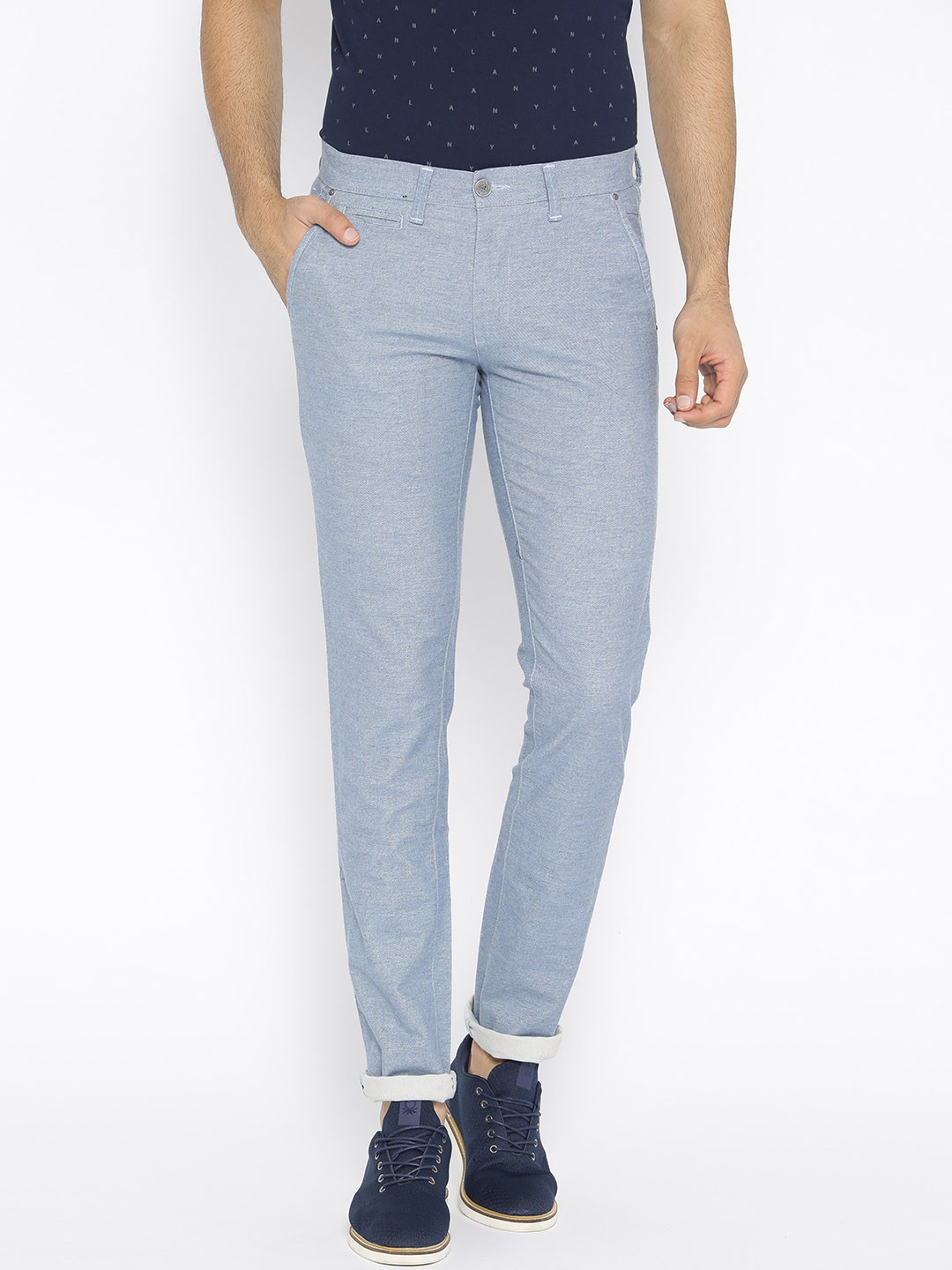 Buy Oxemberg Men Blue Slim Fit Solid 