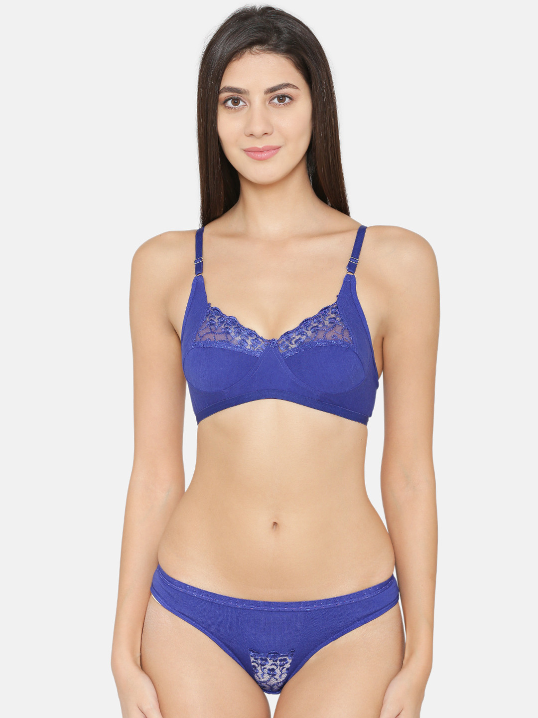 ABELINO Women Blue Self Design Lingerie Set SETPARINAVYBLUE01