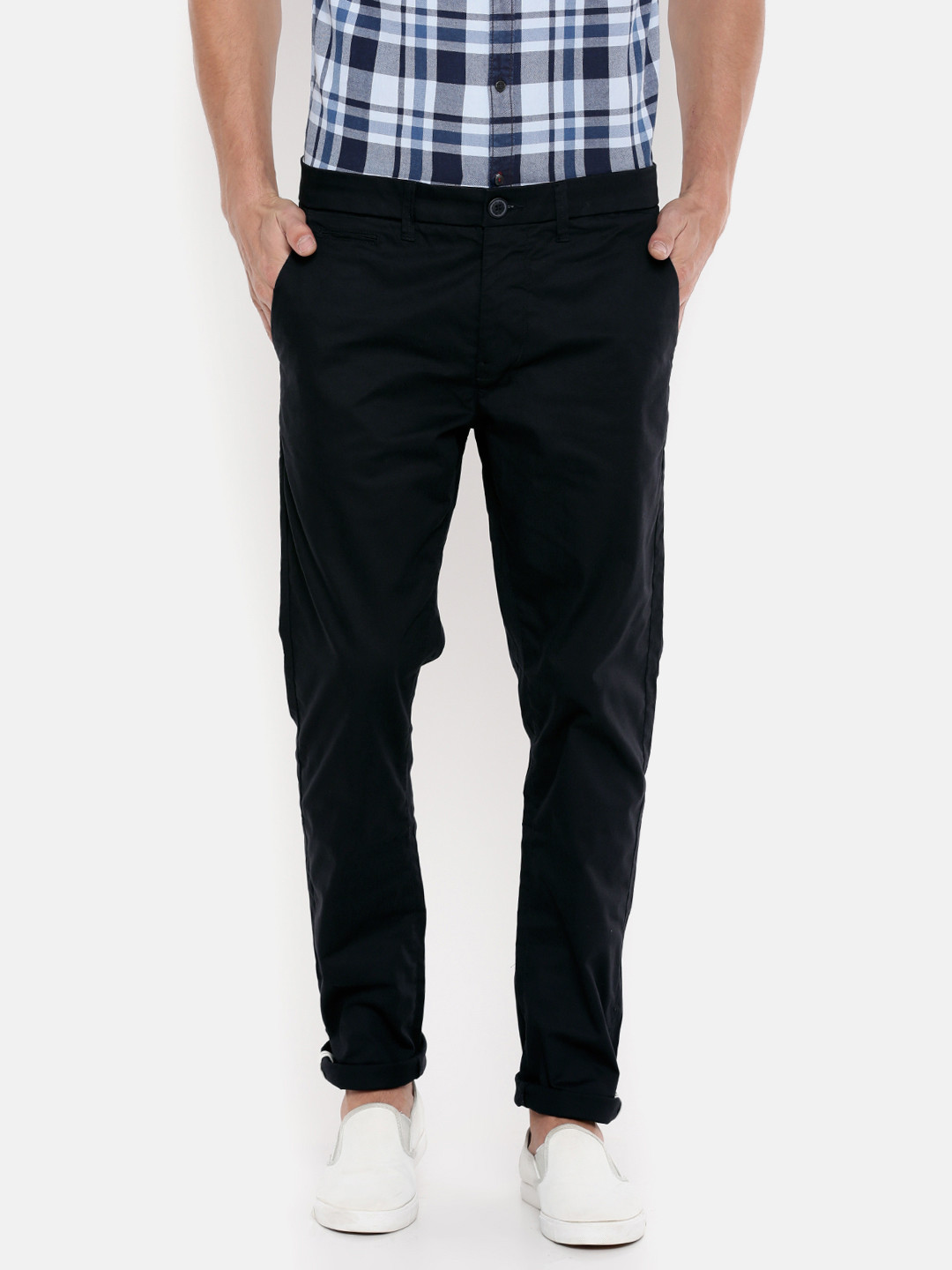 Being Human Clothing Men Navy Blue Regular Fit Chino Trousers