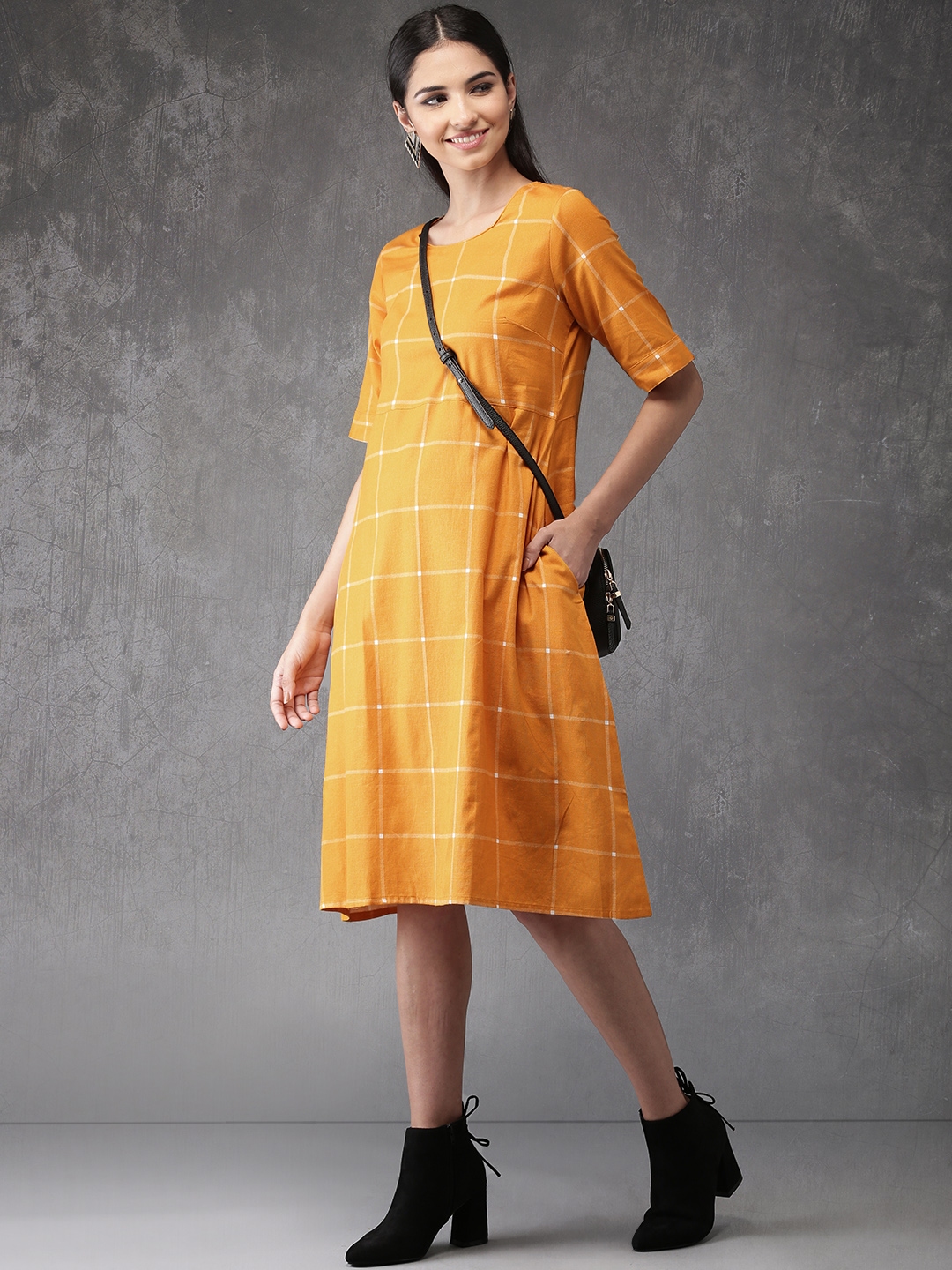 mustard checked dress