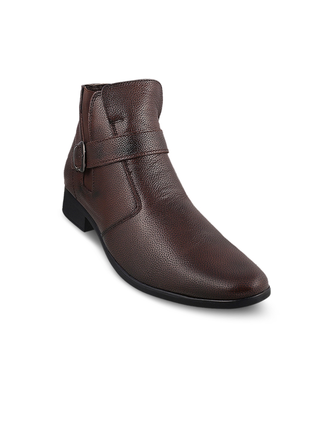 Buy Mochi Men Brown Textured Leather High Top Flat Boots Boots