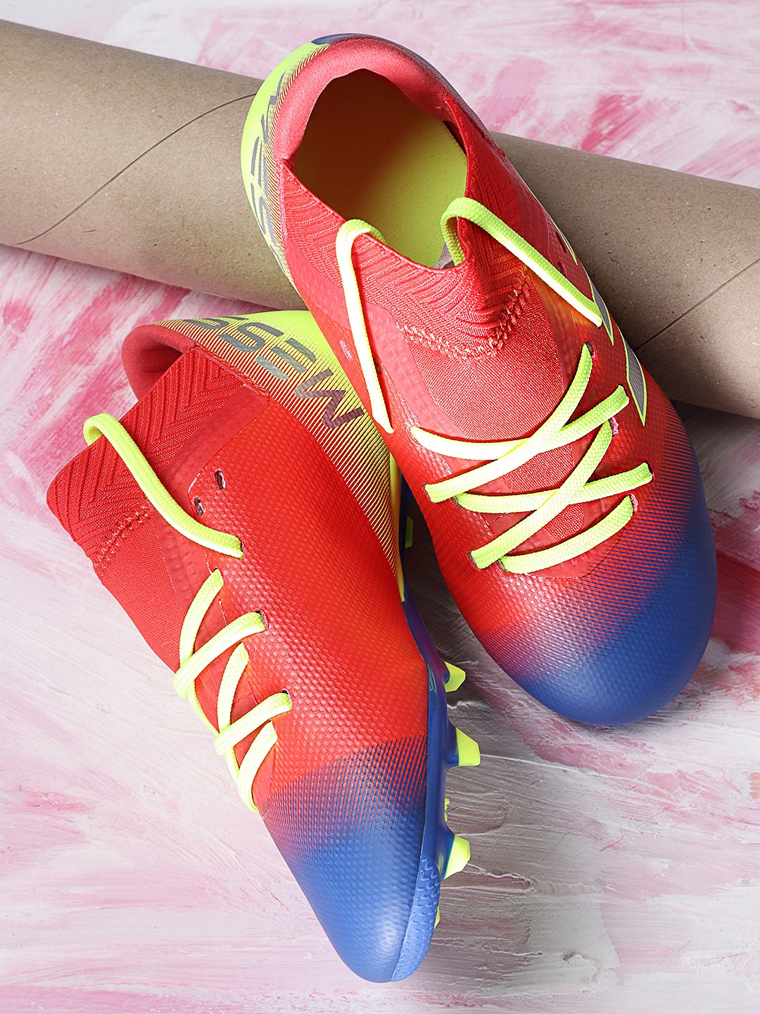 ADIDAS Boys Red Blue NEMEZIZ Messi 18.3 FG Colourblocked Football Shoes