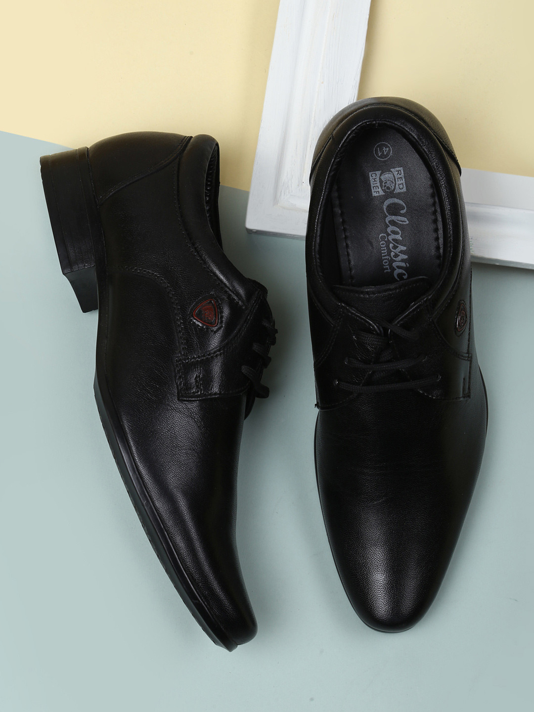 Red Chief Men Black Real Leather Formal Derbys