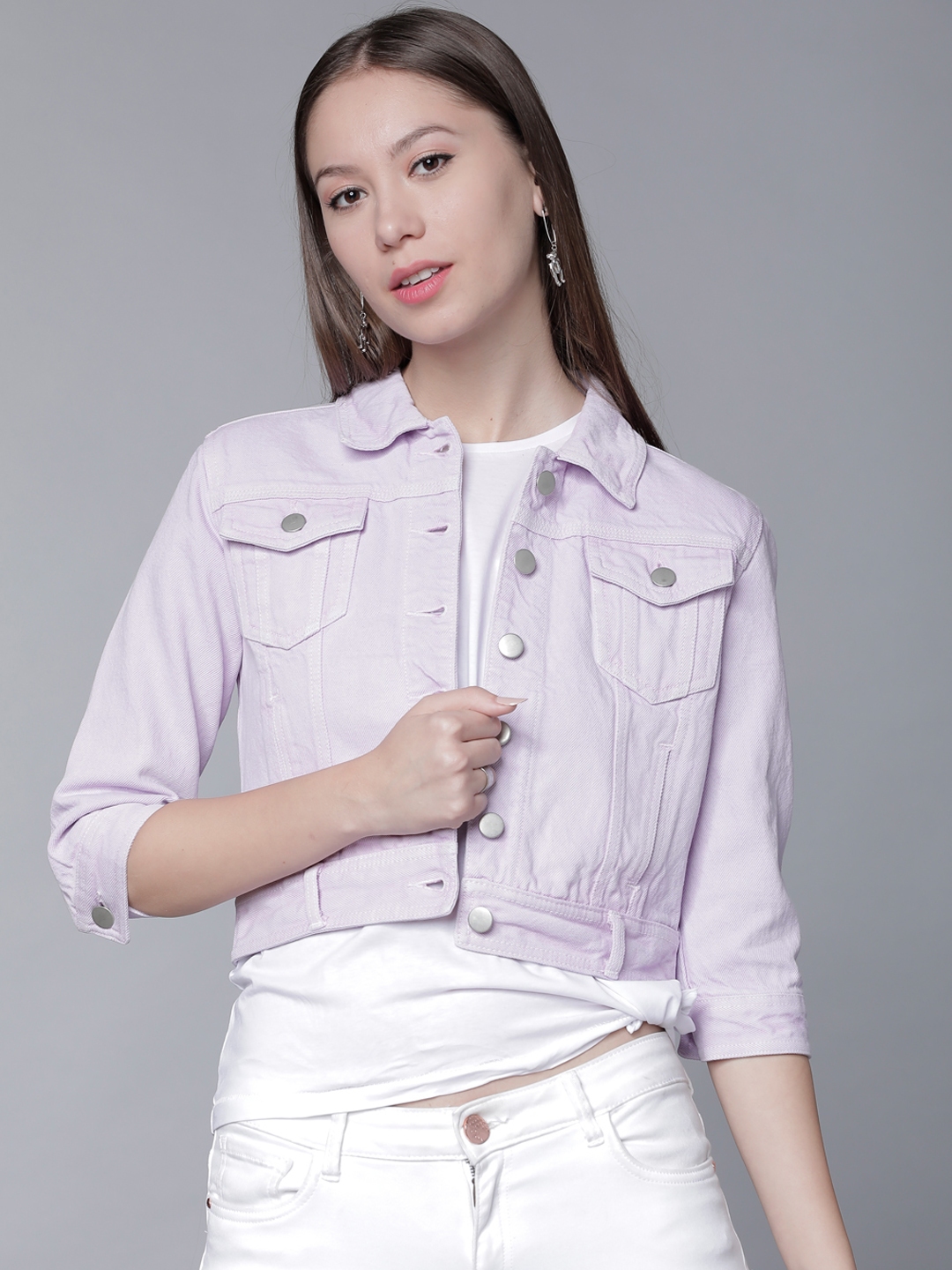 Tokyo Talkies Women Purple Solid Denim Jacket (L) by Myntra