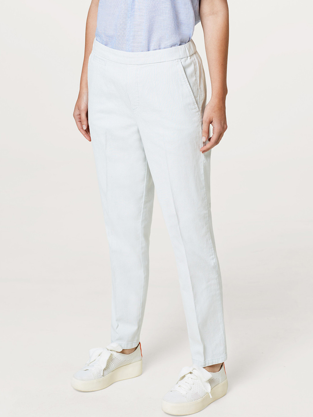 ESPRIT Women Blue Regular Fit Striped Regular Trousers