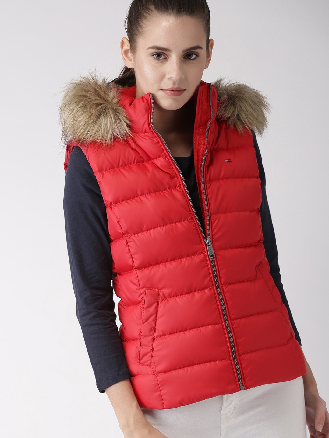 tommy hilfiger puffer jacket red