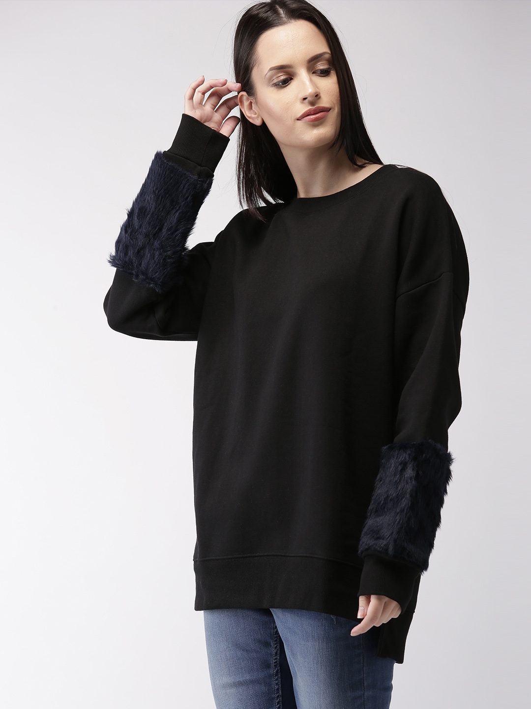 Women Black Longline Sweatshirt 
