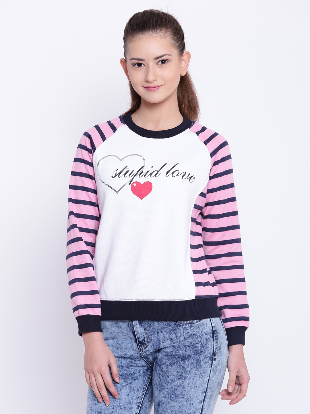 pink and white striped sweatshirt