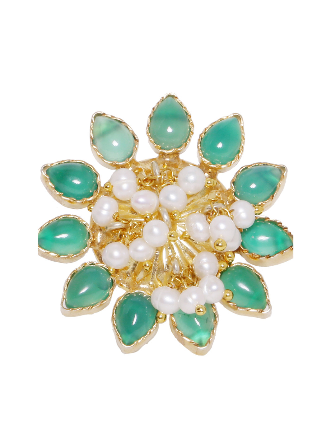 Silvermerc Designs Women Gold-Toned & Green Handcrafted Sterling Silver Oxidised Ring