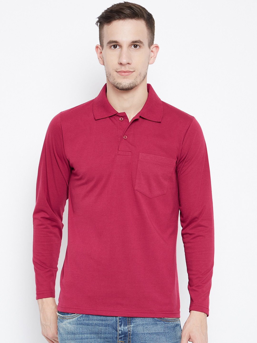 Camey Men Magenta Solid Polo Collar T-shirt