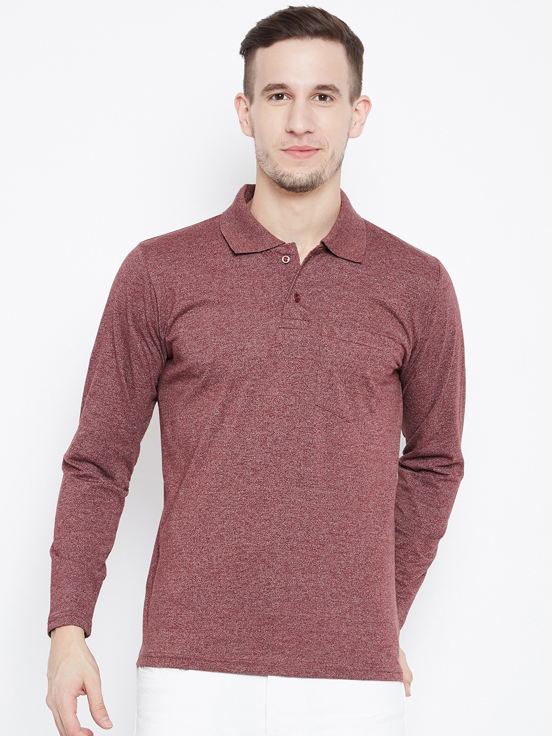 Camey Men Brown Self Design Polo Collar T-shirt