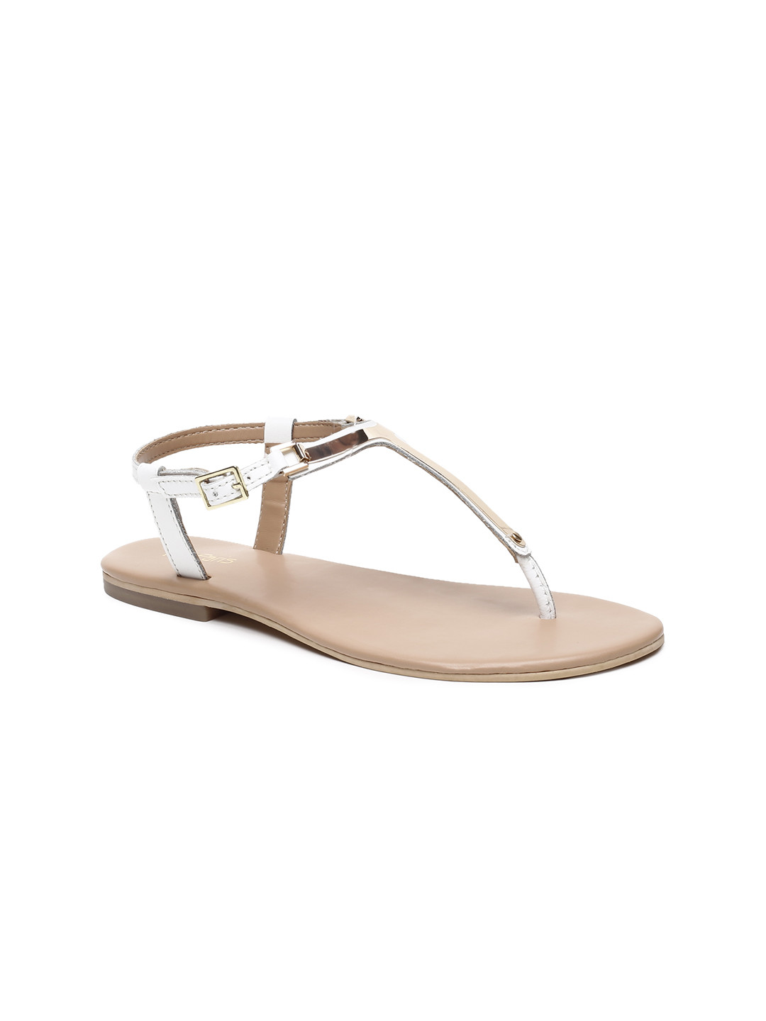 Tao Paris Women Silver-Toned Solid Leather T-Strap Flats