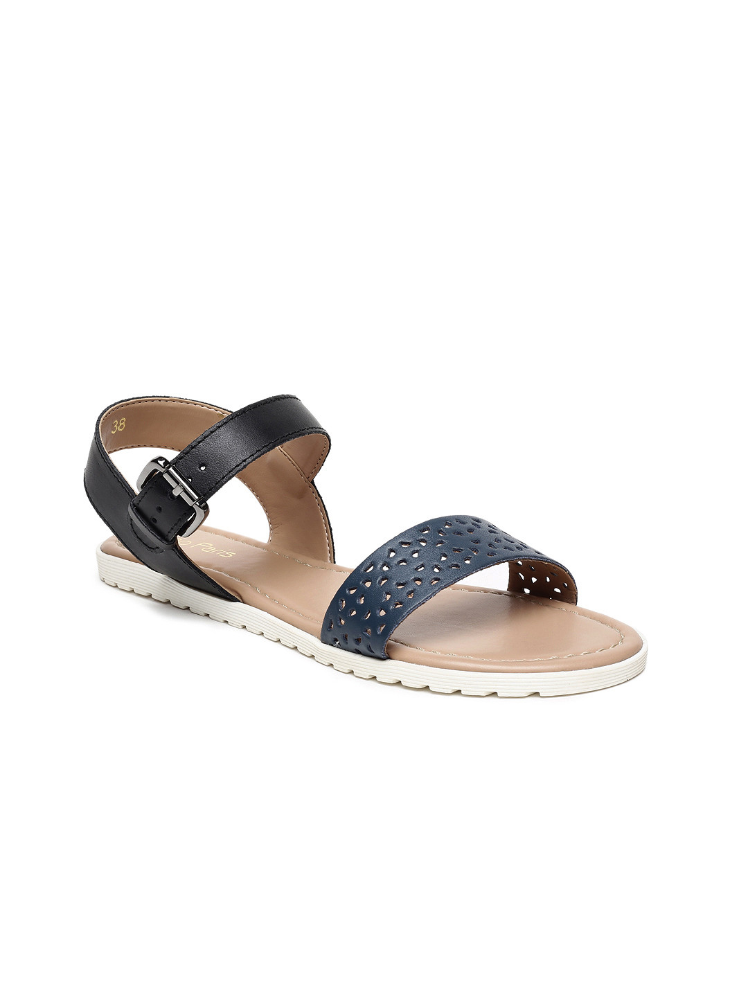 Tao Paris Women Navy Blue Solid Leather Open Toe Flats
