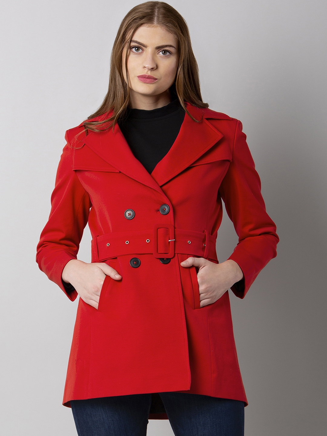 Red double breasted hot sale trench coat