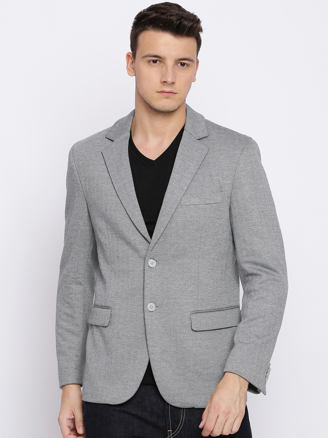 Basics Grey Single-Breasted Blazer