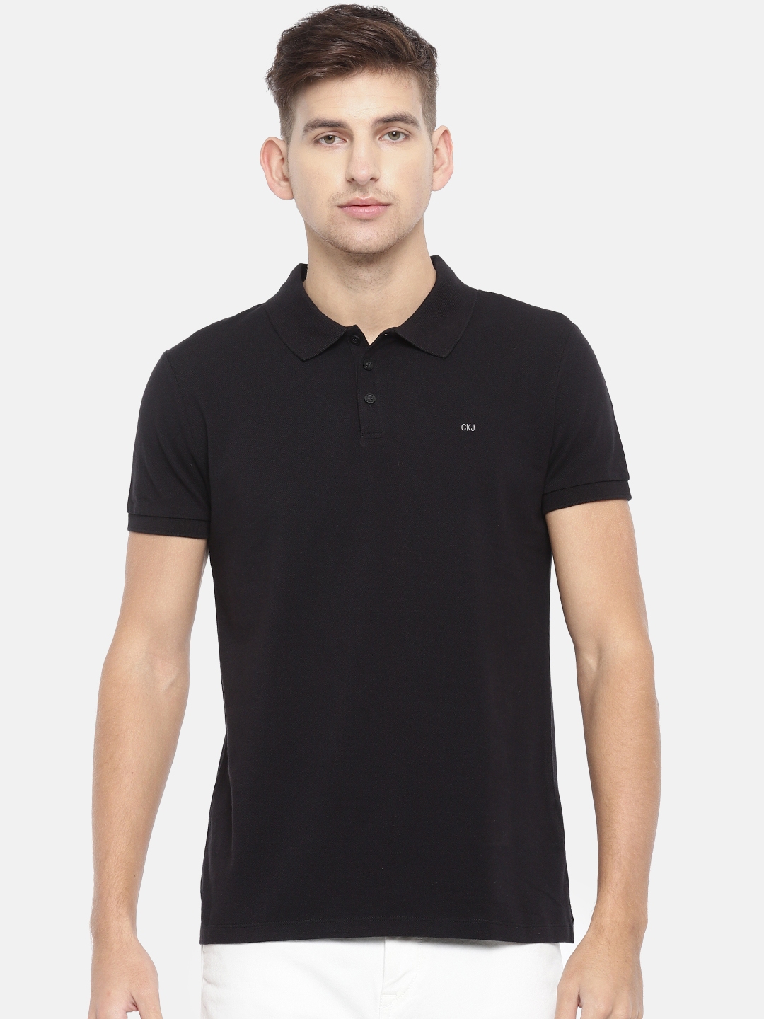 calvin klein men's black polo shirt