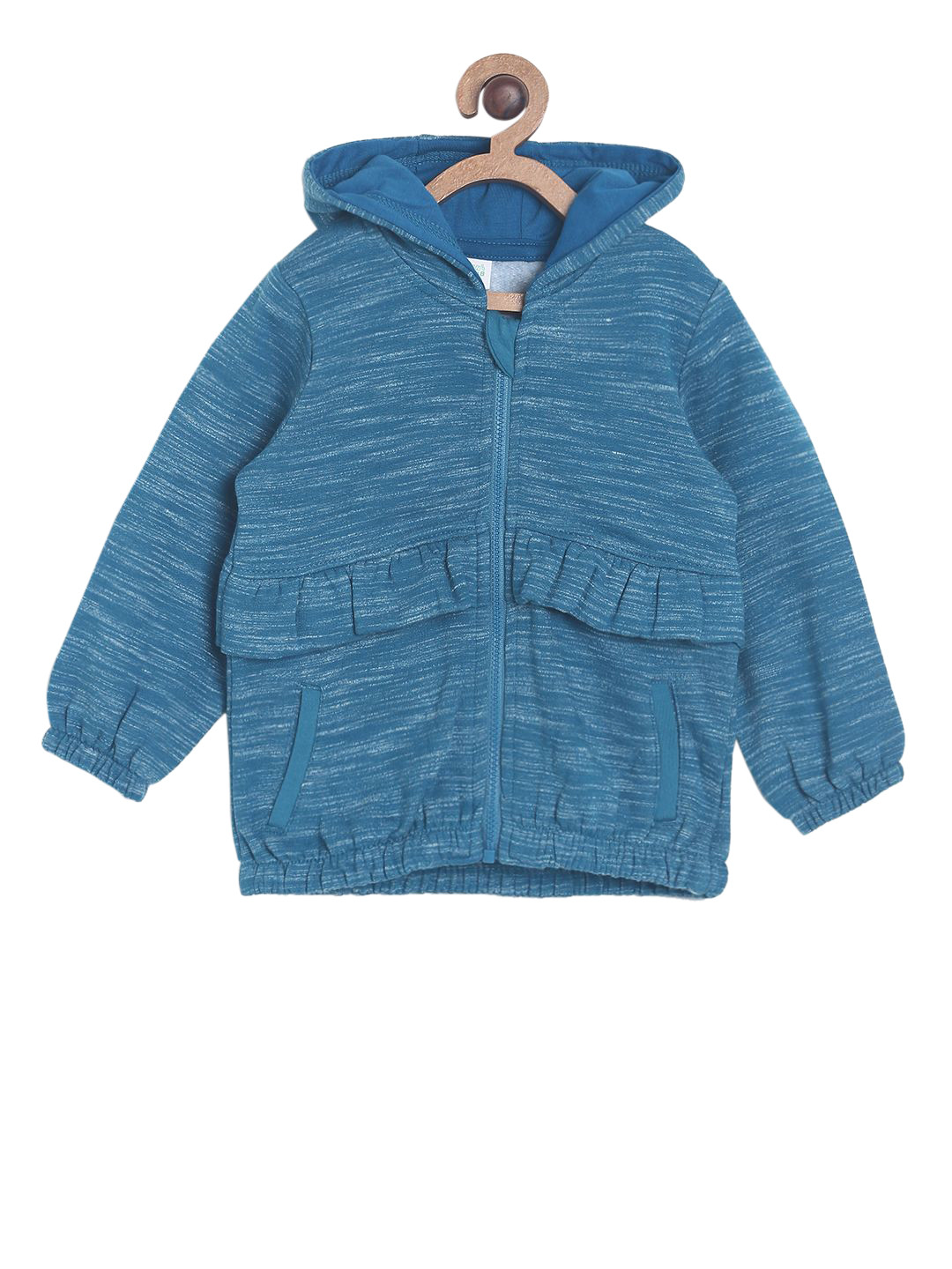 MINI KLUB Girls Blue Solid Hooded Sweatshirt