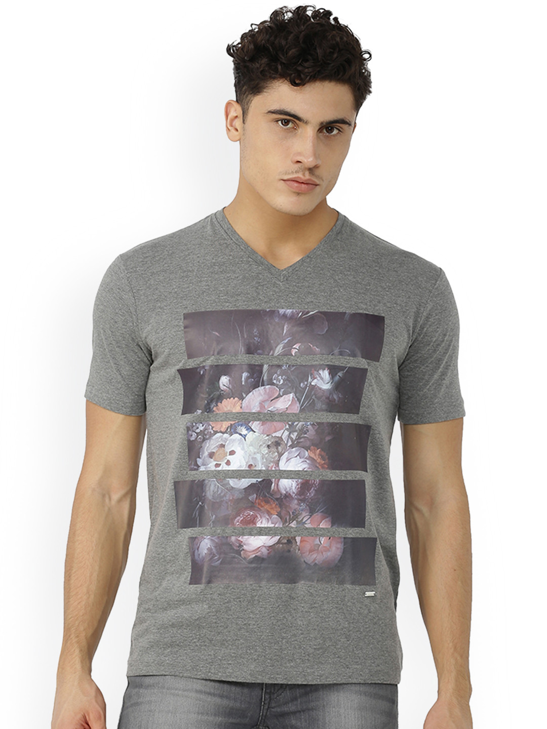 RARE RABBIT Men Grey Melange Printed 