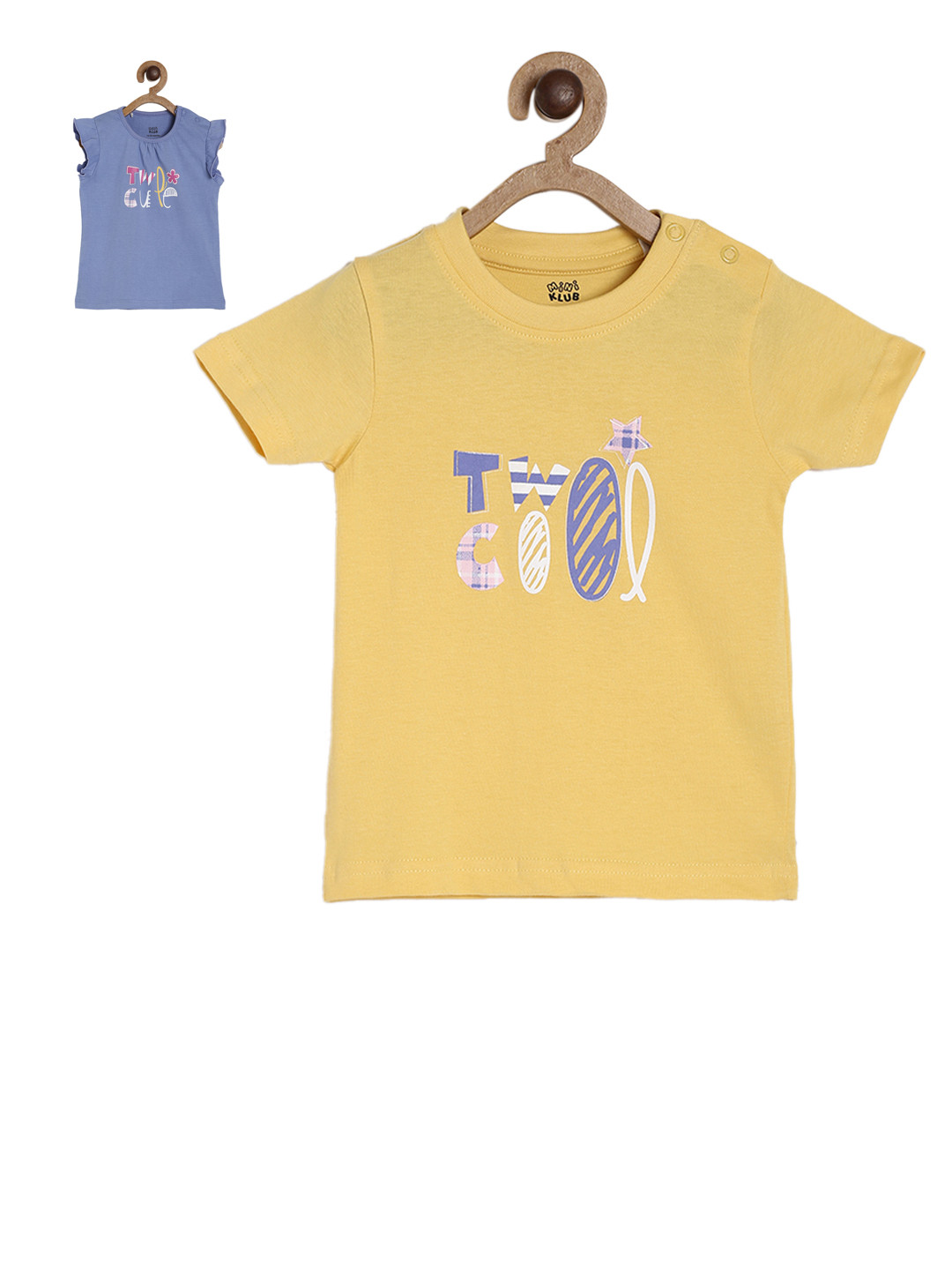 MINI KLUB Kids Pack Of 2 Printed Pure Cotton Tshrit & Top