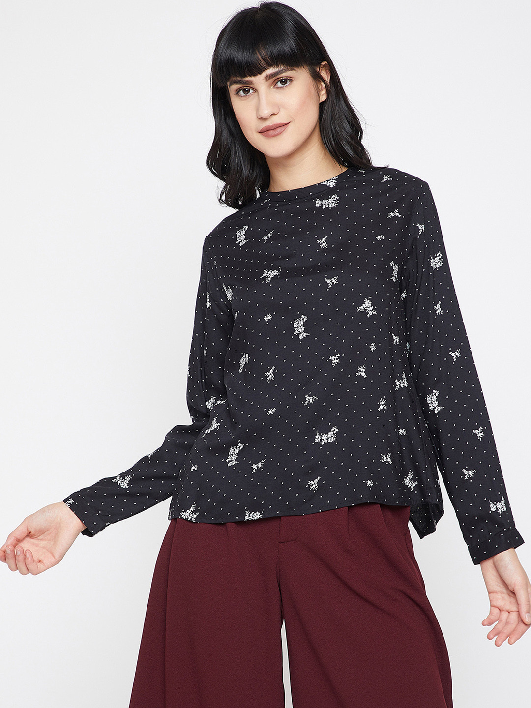 Marie Claire Women Black Printed Styled Back Top