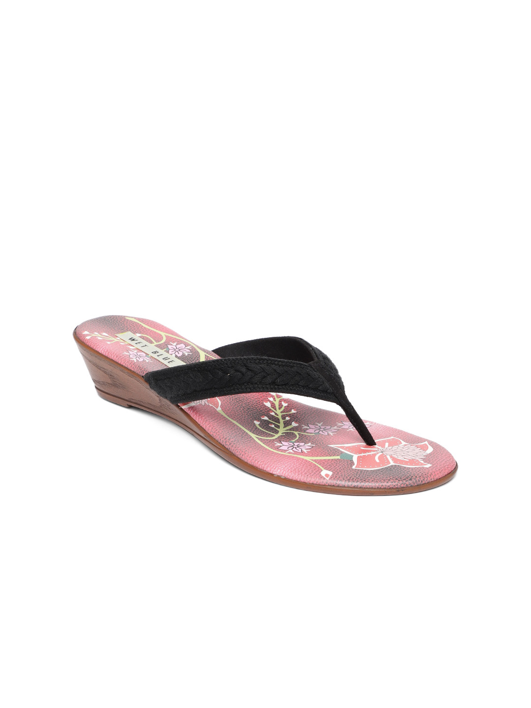 Wet Blue Women Black Woven Design Synthetic Open Toe Flats