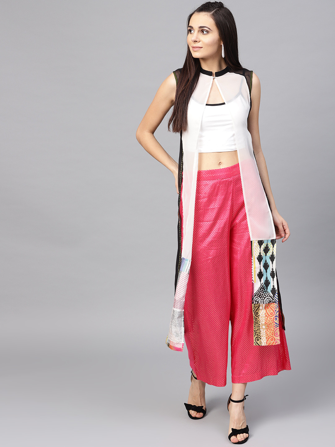 W Black & White Printed Button Shrug