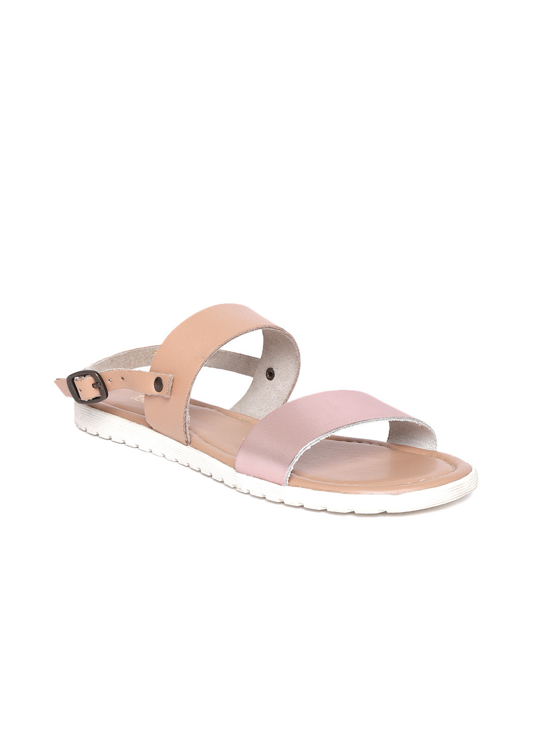 Tao Paris Women Rose Gold-Toned & Beige Solid Leather Open Toe Flats