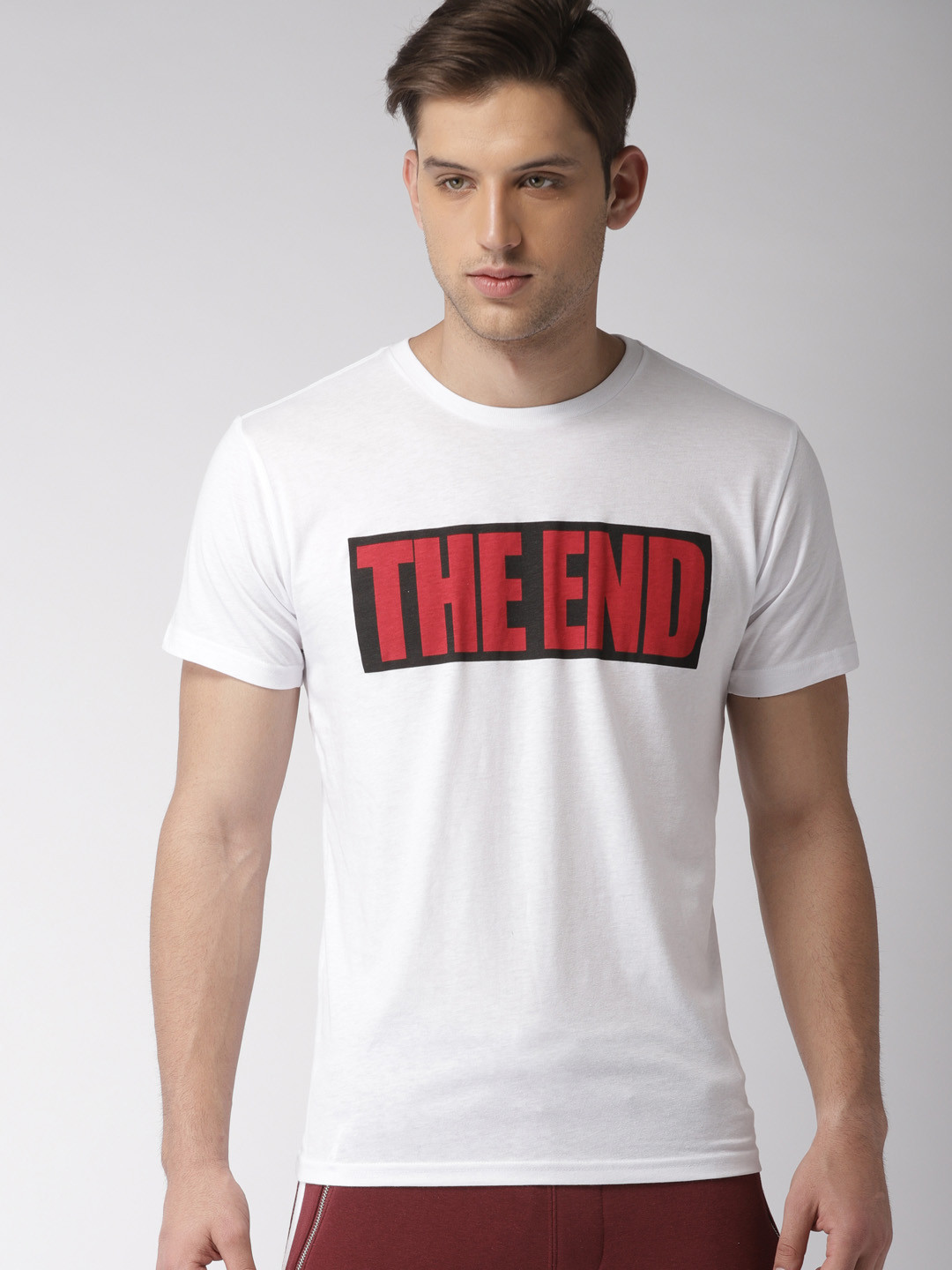 FOREVER 21 Men White Printed Round Neck 