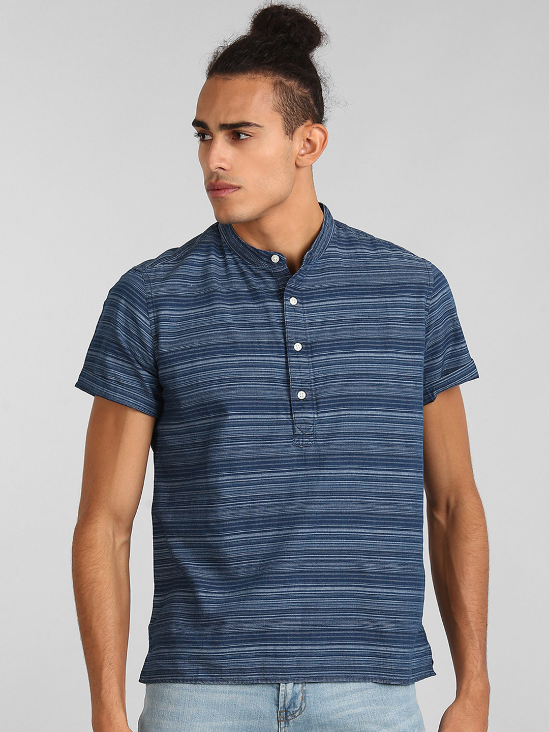 half button denim shirt