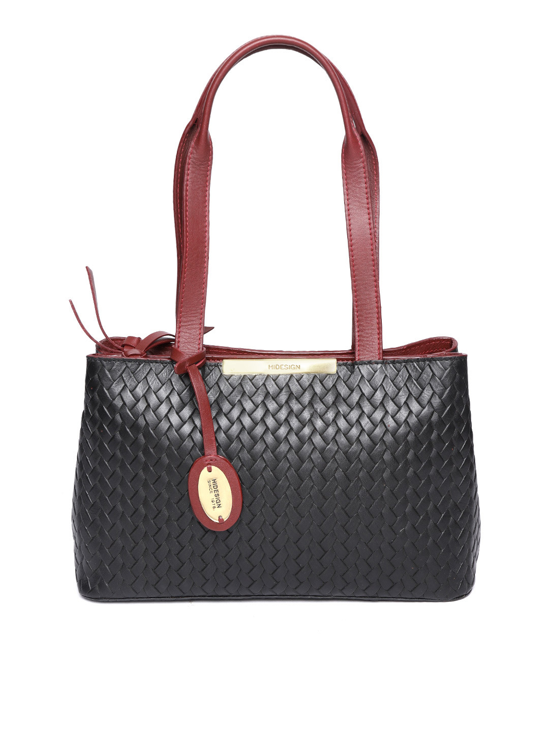 Hidesign Black Basketweave Texture Handcrafted Leather Shoulder Bag