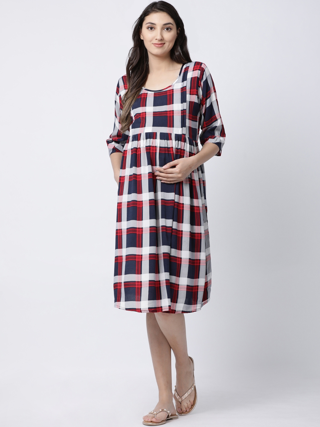 Buy GOLDSTROMS Women Red Checked Fit And Flare Maternity Dress - Dresses  for Women 7792731
