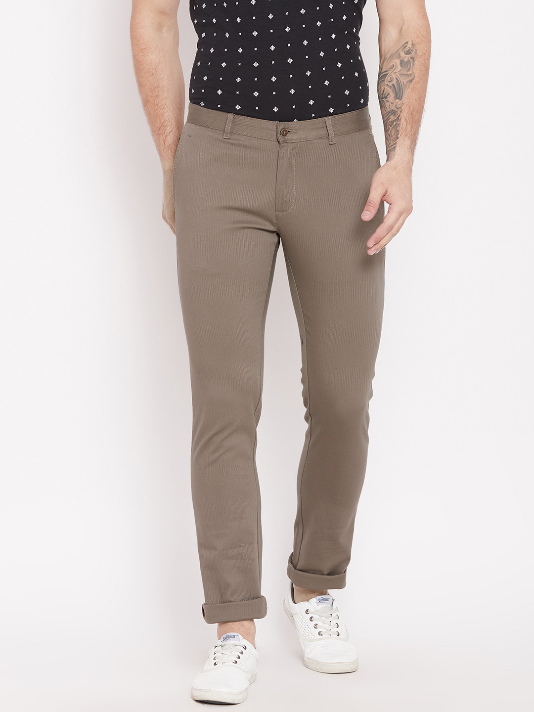 Blackberrys Men Taupe Sharp Fit Solid Chinos