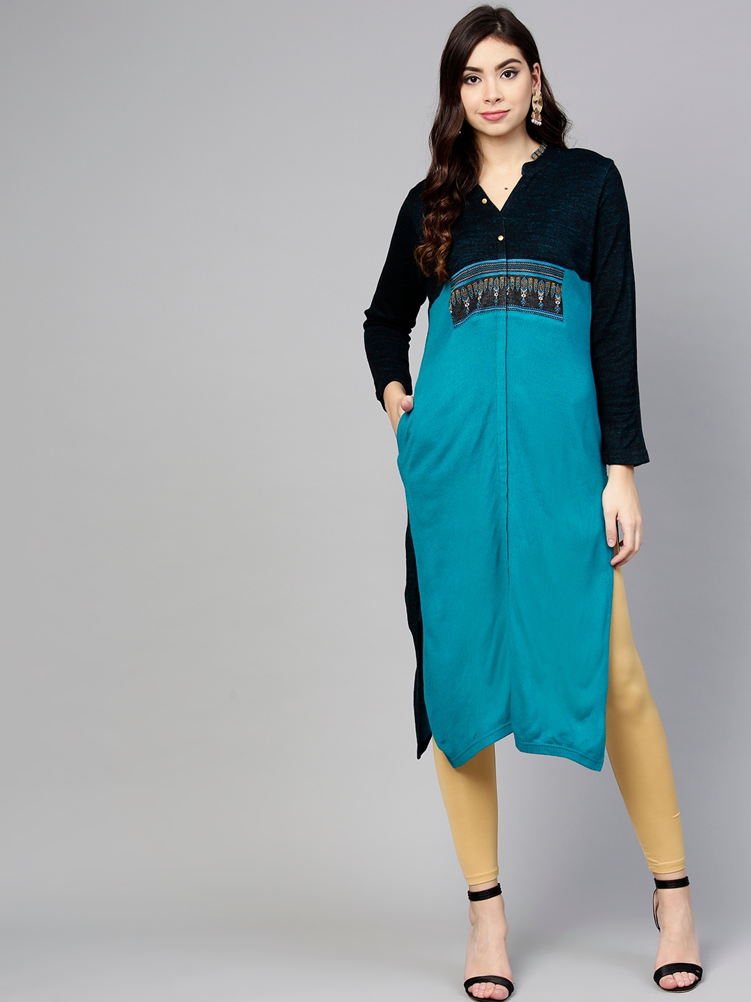 Buy Shree Women Blue Woven Design Woolen Kurta  Kurtas for Women 7797691   Myntra