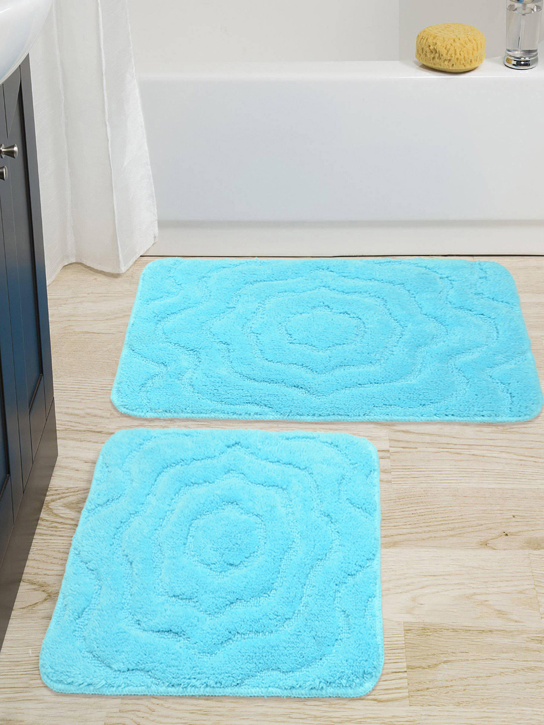Saral Home Set of 2 Turquoise Blue Bath Rug & Contour