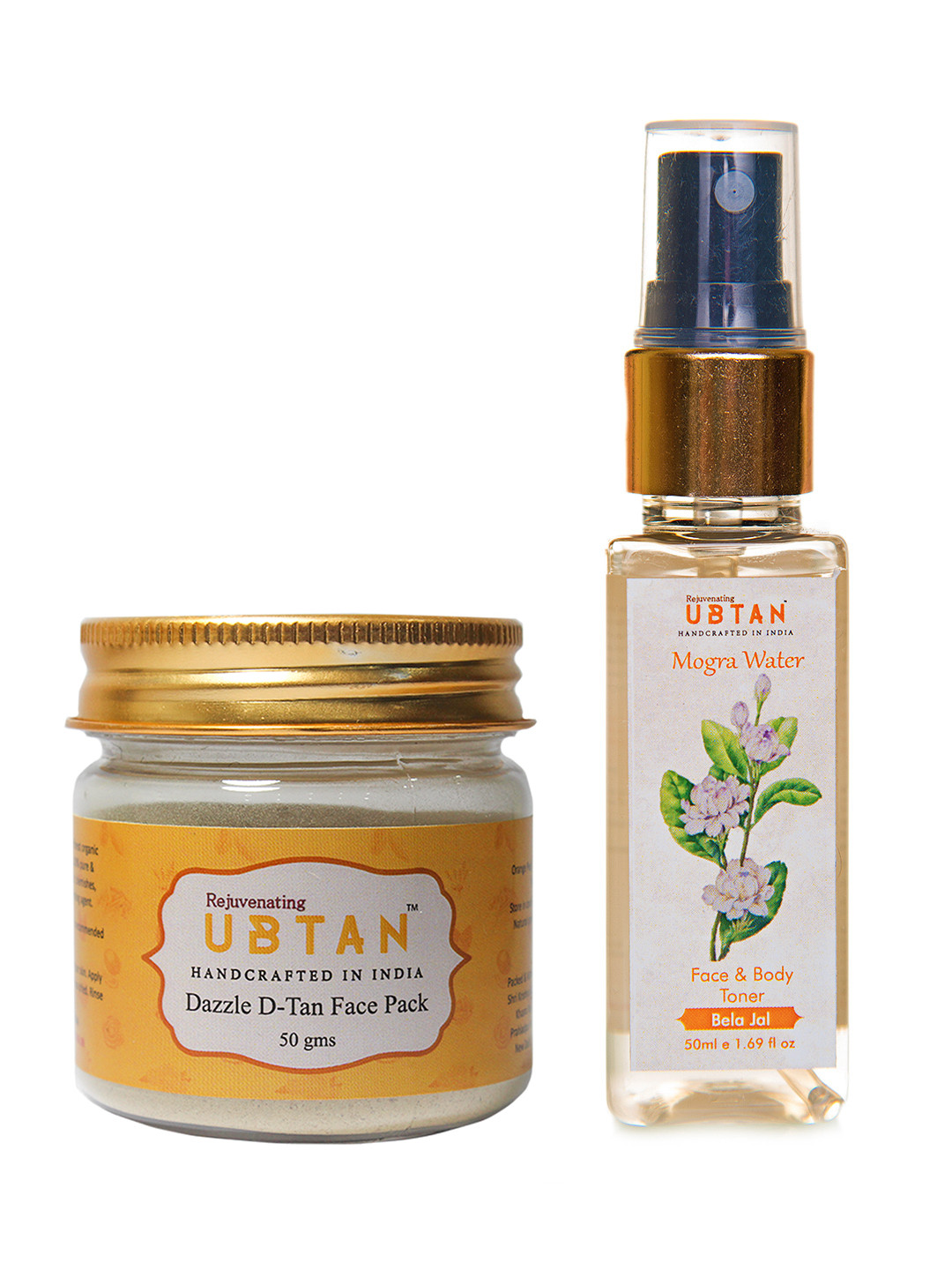 Rejuvenating UBTAN Dazzle D-Tan Face Pack and Mogra Water Toner  50 gm & 50 ml