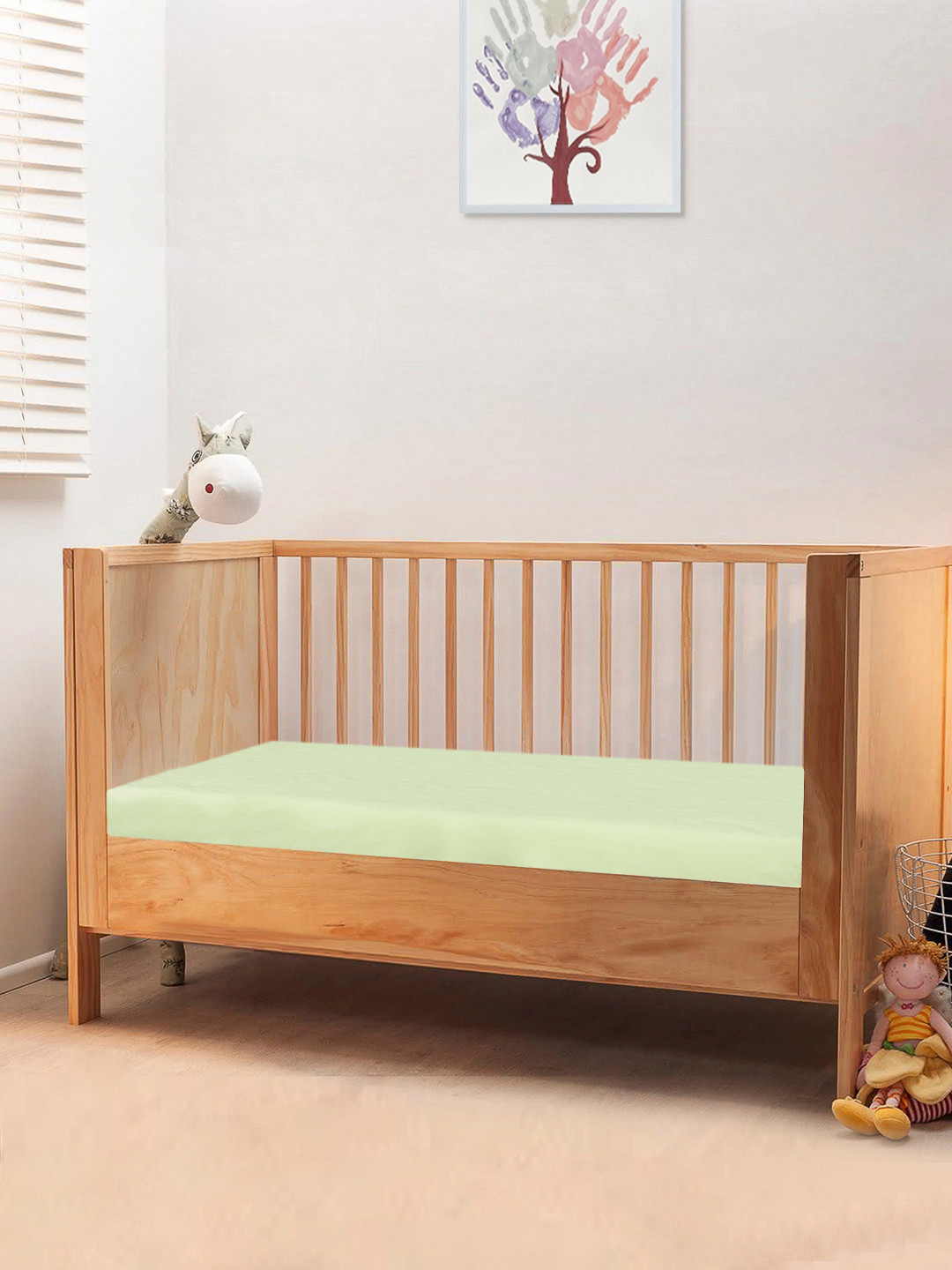 THE BABY ATELIER Lime Green Pure Cotton 300 TC Fitted Crib Fine Bedsheet -53 x 26 inches