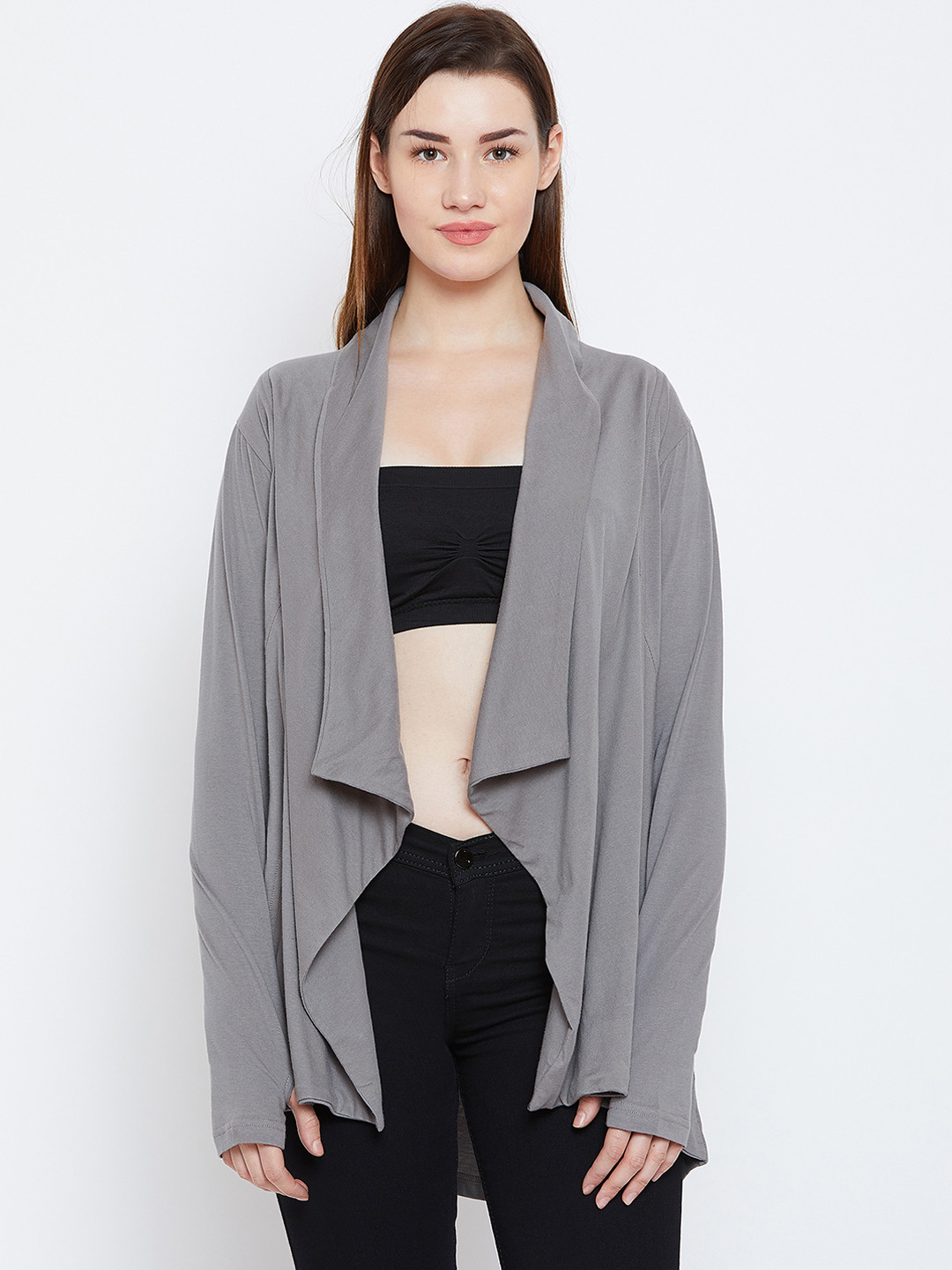 Hypernation Grey Solid Waterfall Shrug