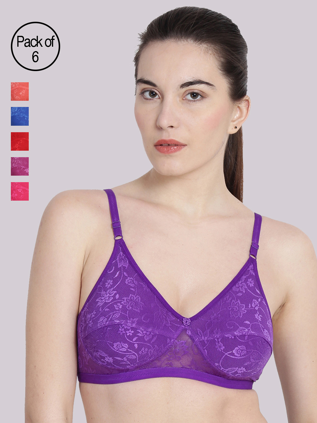 Pack Of 6 Self Design Non-Wired Non Padded Everyday Bras -COMBOPRIYA6PCS