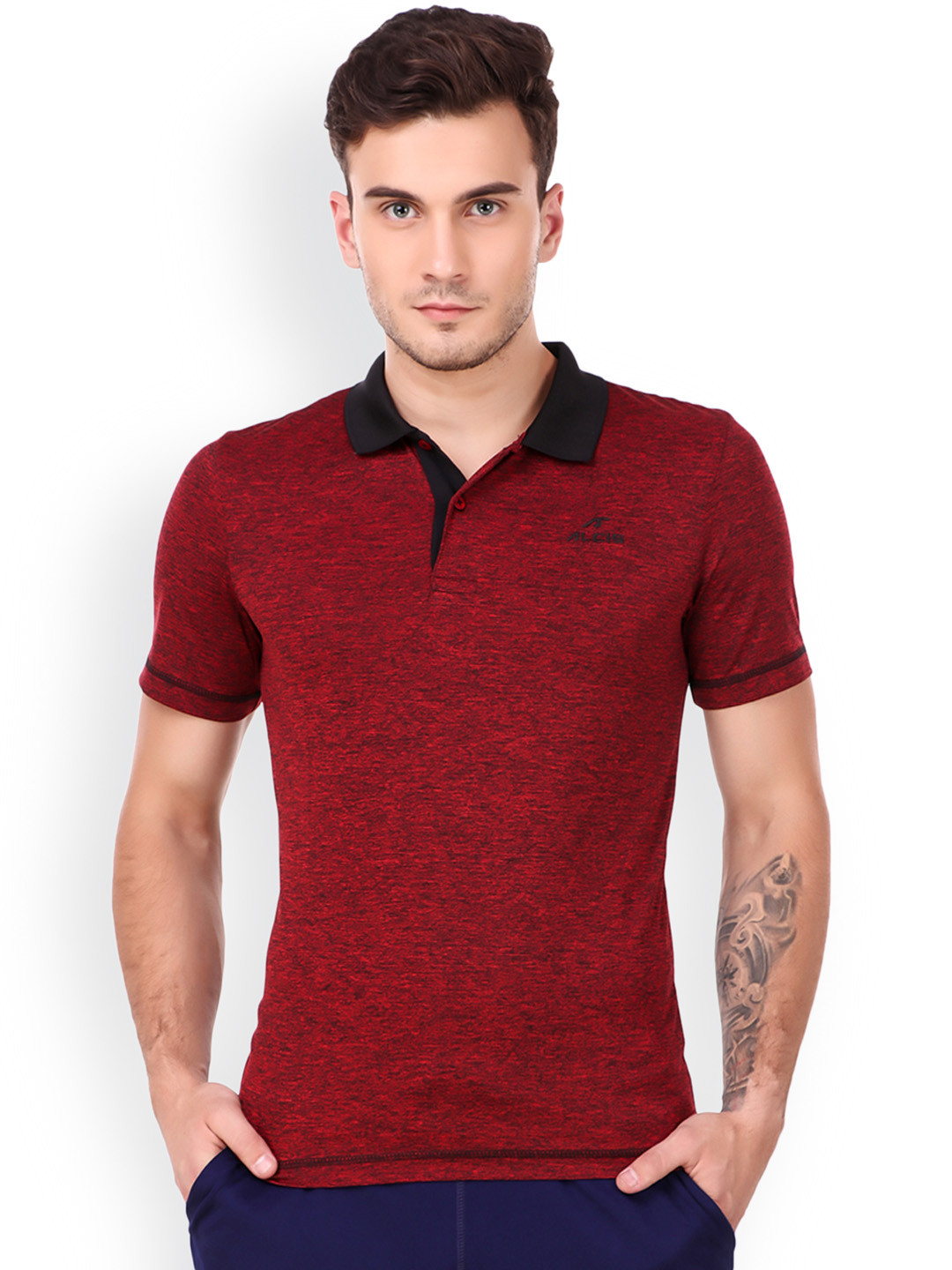 Alcis Men Red Solid Polo Neck T-shirt