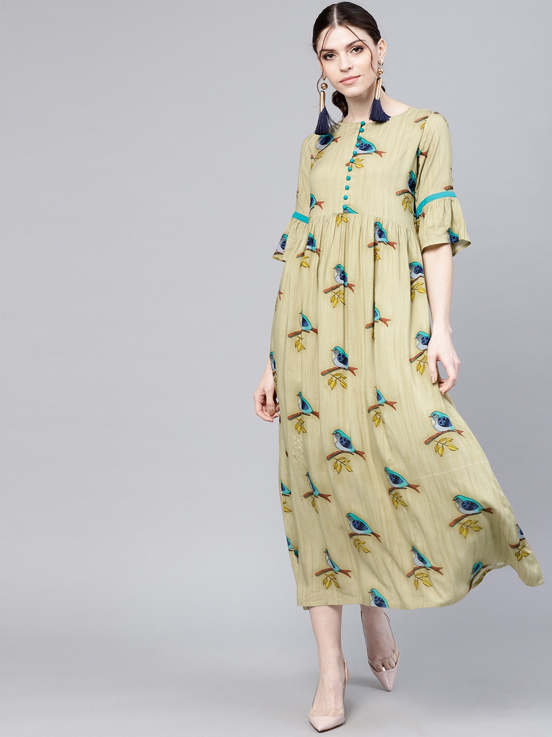 Women Green & Blue Printed Maxi Dress