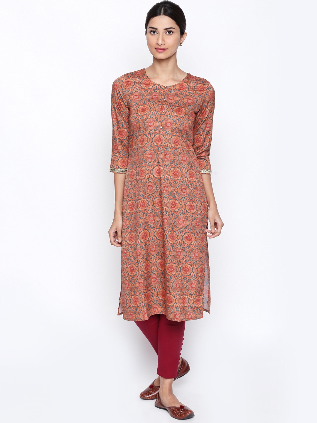 Buy NAARI Women Peach Coloured Printed Straight Kurti Kurtis for Women 7831735 Myntra